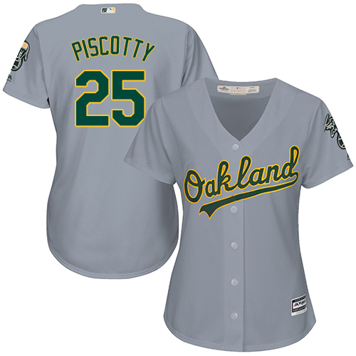 Athletics #25 Stephen Piscotty Grey Road Women's Stitched MLB Jersey - Click Image to Close